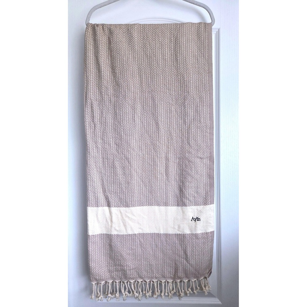 AYIN Genuine Turkish Towel Organic Aegean Cotton Natural Flatwoven 39x70in - Picture 3 of 7